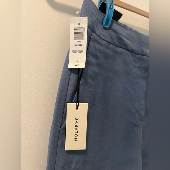 NWT Aritzia Babaton Linen Tahoma Wide Leg Crop Pants in Smokey Blue Size 0 - Picture 3 of 9